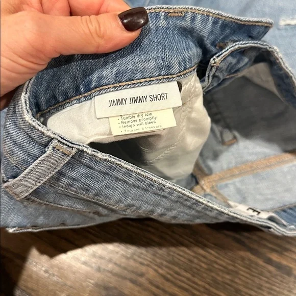 PAIGE Light Blue Distressed Jean Shorts - Picture 3 of 5